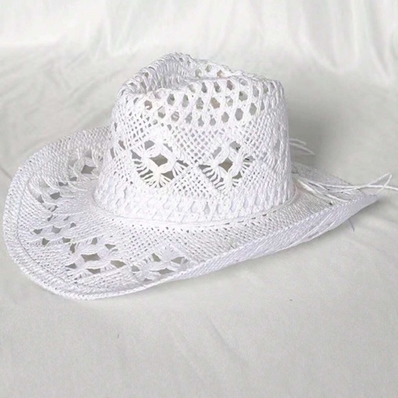 Boho Straw Western Cowboy Style Summer Hat - Picture 4 of 9